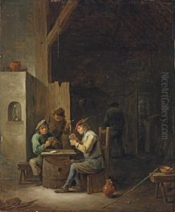 The Interior Of A Tavern With Young Men Playing Cards by David The Younger Teniers