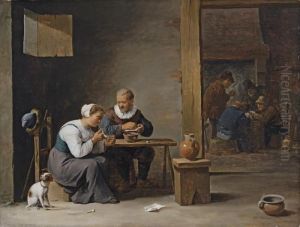 A Man And Woman Smoking A Pipe by David The Younger Teniers