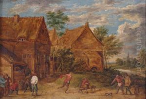 Village Scene With Men Bowling by David The Younger Teniers