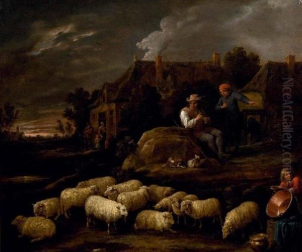 Bergers Et Troupeau Pres De La Ferme - view 1