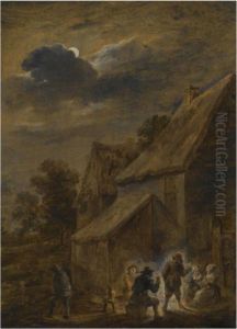 A Nightscene With Peasants Making Merry Outside An Inn by David The Younger Teniers