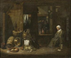 Une Femme Se Reposant Dans Sa Cuisine by David The Younger Teniers