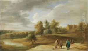 A Village Landscape With Gypsies Telling Fortunes In Theforeground