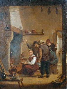Interior With Peasants Beside A Fire by David The Younger Teniers
