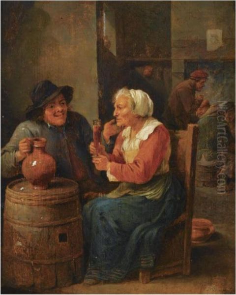 An Interior Scene With A Man And An Elderly Woman - view 1
