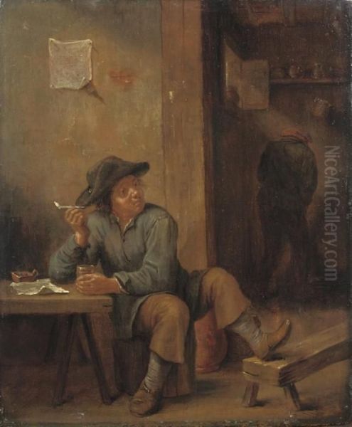 A Boor Smoking And Drinking In An Interior - view 1