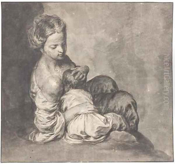 A seated woman suckling a baby - view 1