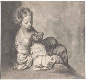 A seated woman suckling a baby by Spanish School