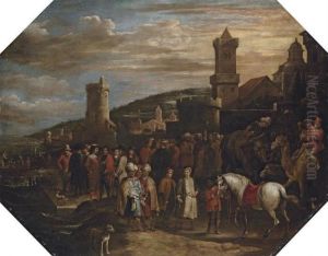 A Capriccio Of A Port With Turks And Other Figures Trading Exoticanimals by David The Younger Teniers