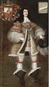 Portrait of a gentleman, standing full-length, holding a hat in his right hand by Spanish School
