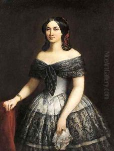 Portrait of a lady, half-length, wearing a silk and lace trimmed dress