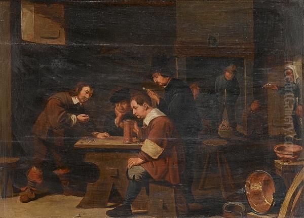 Interior Scene With Men Drinking And Playing Dice - view 1