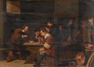 Interior Scene With Men Drinking And Playing Dice by David The Younger Teniers