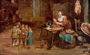 Una Donna Prepara Salsicce Con I Bambini In Un Granaio