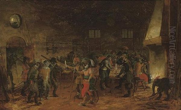 A 'singerie' With Monkeys In A Guardroom At Night - view 1