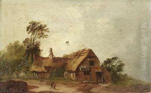 The Younger. . A Small Cottage. Oil/oak by David The Younger Teniers