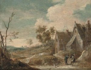 A Village Landscape With Peasants Conversing