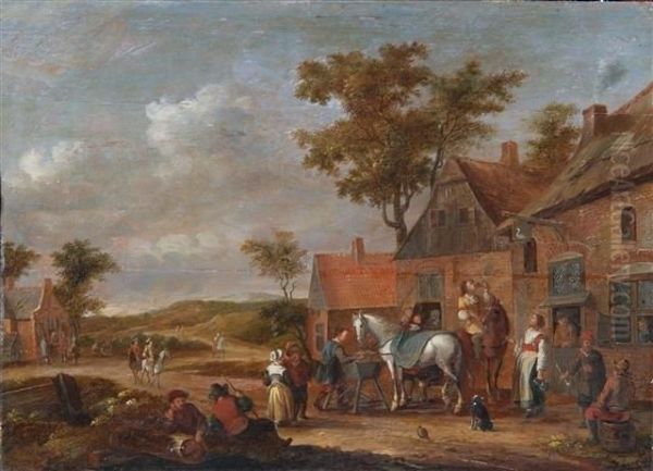 Figures Congregating Outside An Inn - view 1