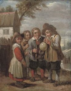 Children Blowing A Bladder