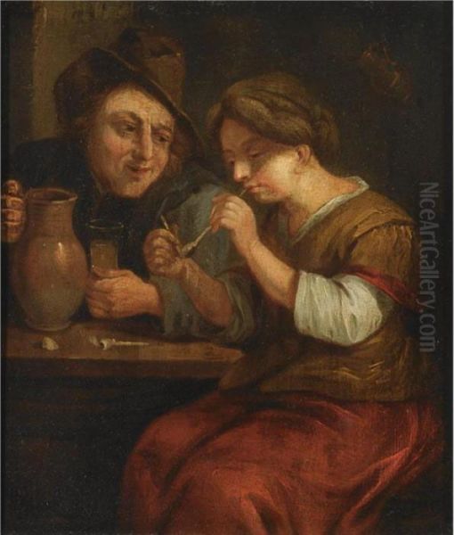 Two Peasants Drinking And Smoking In An Inn - view 1