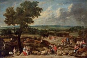 A Livestock Market In An Extensive Landscape With Antwerp In The Distance