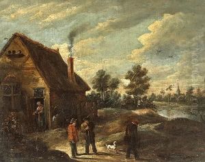 An Extensive Landscape With Figures Outside A Cottage An Extensive Landscape With Figures Outside A Cottage