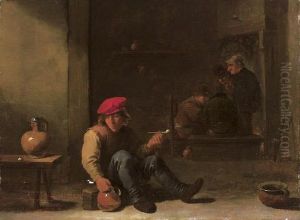 A Boor Holding A Pipe And Jug Seated In An Interior A Boor Holding A Pipe And Jug Seated In An Interior