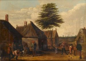 Peasants Playing Bowls In A Village Street by David The Younger Teniers