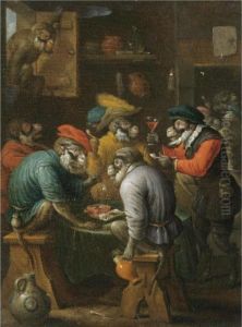 A Singerie Scene With Monkeys Drinking And Smoking In A Tavern Interior by David The Younger Teniers