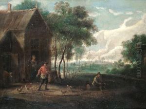 A Farmyard Scene With Chickens And A Cowbears Signature 'wm Collins' (lower Left) by David The Younger Teniers