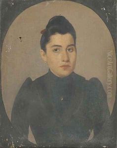 Portrait of a lady, half-length, in black, in a feigned oval