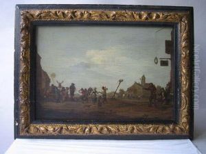 Flemish A Village Kermesse Or 
Fete Oil On Oak Panel Bears Old Wax Seal To Reverse 19.5 X 28.5 Cms 
Illustrated by David The Younger Teniers