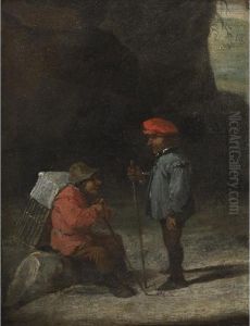 Two Travelers Conversing By The Roadside by David The Younger Teniers