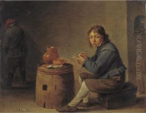 A Young Man Seated Filling His Pipe