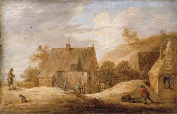 A Village Landscape With Peasants Outside A Cottage And A Traveller On A Path - view 1