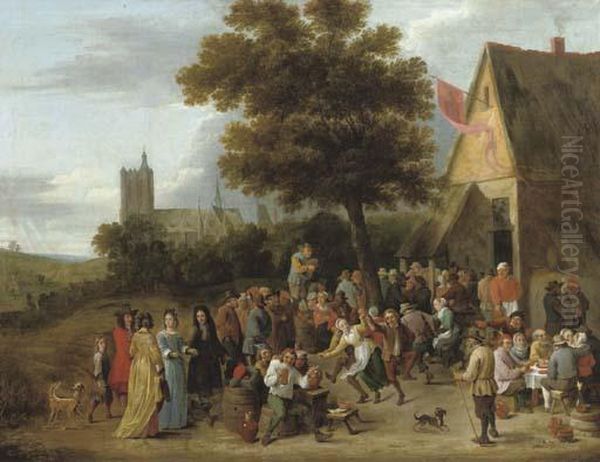 A Peasant Feast Before An Inn, The Church Of Sainte-gudule, Brussels Beyond - view 1