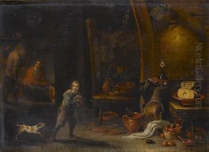 A Kitchen Interior With A Boy
Holding A Cat In The Foreground, A Maid Cooking Beside A Fire And Other
Figures Beyond by David The Younger Teniers