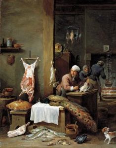 Le Cuisinier Flamand: A Kitchen Interior With A Cook Preparing Game At A Table by David The Younger Teniers