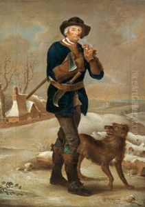 Un Tagliabosco Con Il Suo Cane In Un Paesaggio Invernale by David The Younger Teniers