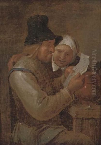 A Peasant Couple Reading A Letter In An Interior - view 1