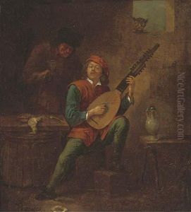A Man Playing A Lute In An Interior by David The Younger Teniers