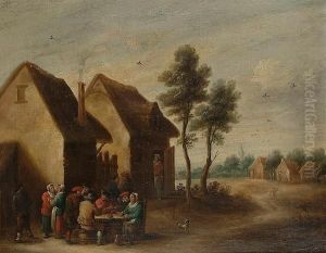 Peasants Drinking And Smoking Outside A Country Inn by David The Younger Teniers