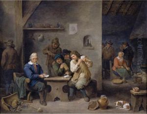 Figures Gambling In A Tavern by David The Younger Teniers