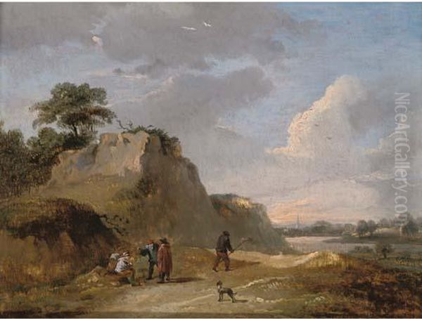 An Extensive Dune Landscape With Travellers Resting On Atrack - view 1
