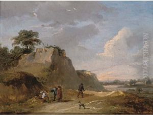 An Extensive Dune Landscape With Travellers Resting On Atrack by David The Younger Teniers