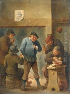 A Tavern Interior With Boors Smoking And Drinking 

 Before A Fireplace by David The Younger Teniers