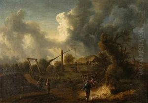 Figures At A Well In An Extensive Landscape