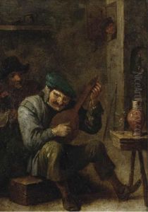 Peasants Making Music In An Interior, With A Roemer Of Wine On Astool by David The Younger Teniers