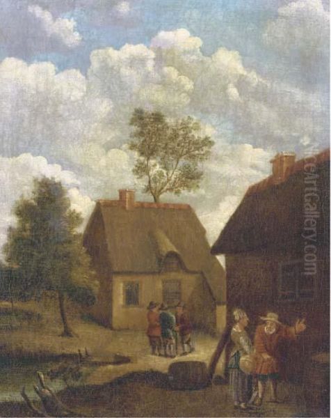 A Farmyard With Figures Conversing - view 1
