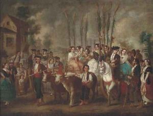 A wedding procession by Spanish School